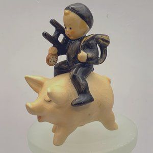 Vintage Goebel Hummel Porcelain Chimney Sweep Riding a Pig with Ladder #SPO61